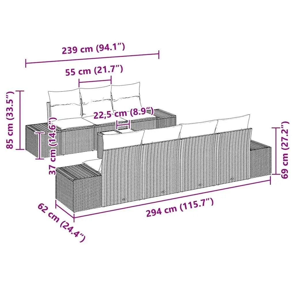 Garden Sofa Set Modular Poly Rattan 8 Pieces Black Outdoor Furniture