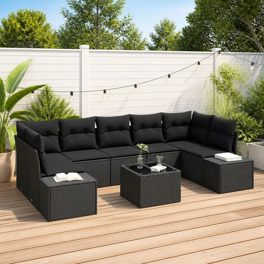 Garden Sofa Set Poly Rattan 8 Pieces Outdoor Furniture Black