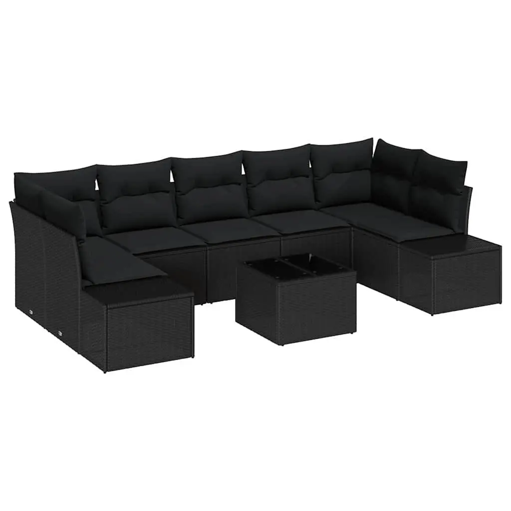 Garden Sofa Set Poly Rattan 8 Pieces Outdoor Furniture Black