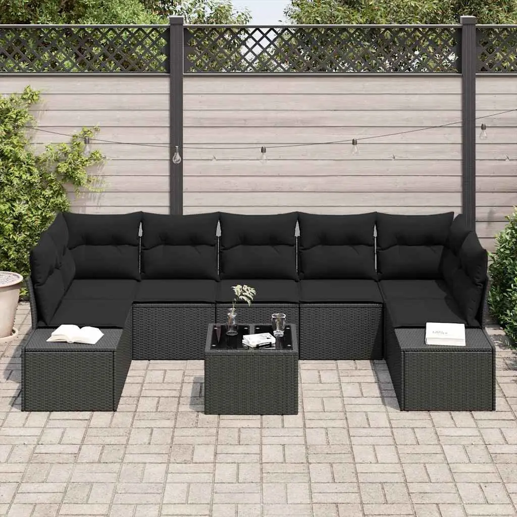 Garden Sofa Set Poly Rattan 8 Pieces Outdoor Furniture Black