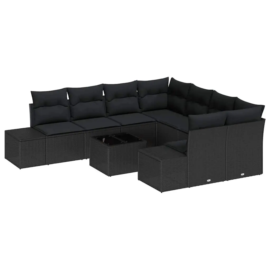 Outdoor Garden Sofa Set Poly Rattan 9 Piece Black Patio Furniture with Cushions