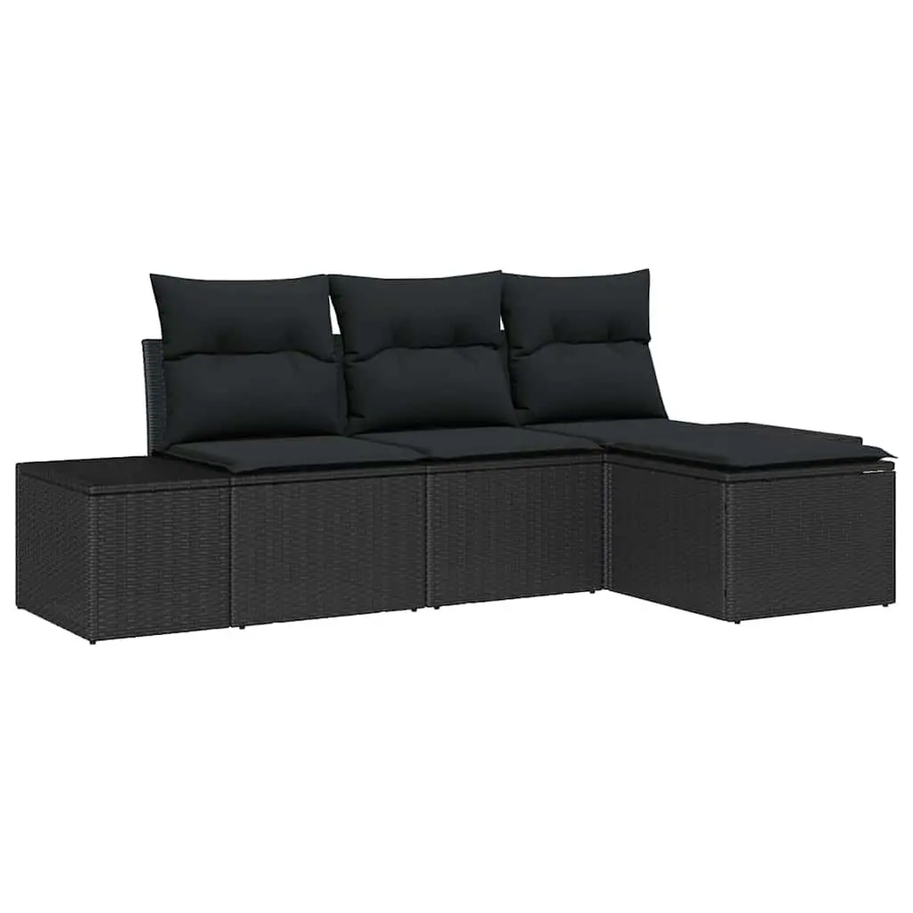 Garden Sofa Set Poly Rattan Modular 4 Piece Black Outdoor Furniture with Cushion