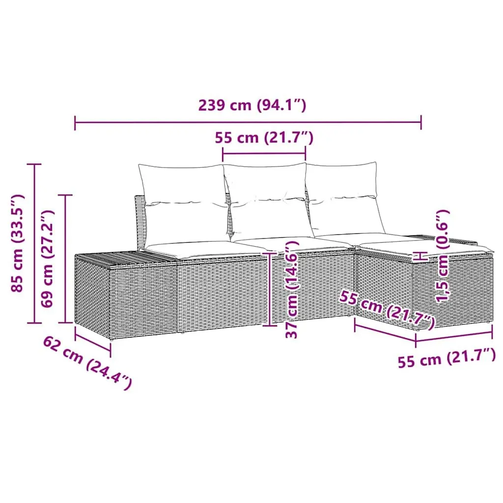 Garden Sofa Set Poly Rattan Modular 4 Piece Black Outdoor Furniture with Cushion