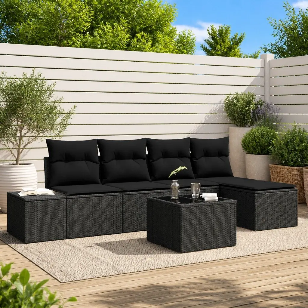 Garden Sofa Set Modular Poly Rattan 6 Piece Outdoor Furniture Black