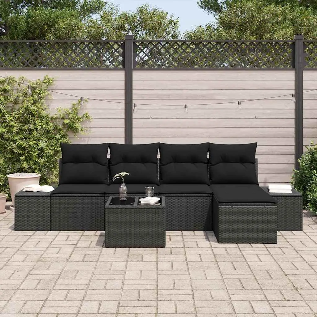 Garden Sofa Set Modular Poly Rattan 6 Piece Outdoor Furniture Black