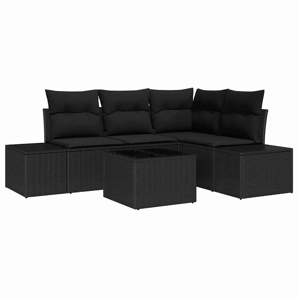 5 Piece Modular Outdoor Garden Sofa Set Black Poly Rattan Furniture