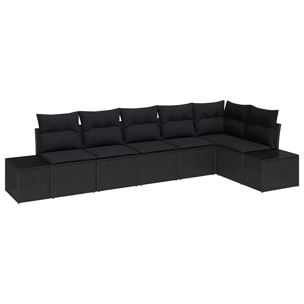 Outdoor Sofa Set Modular Poly Rattan 6 Piece Black with Cushions
