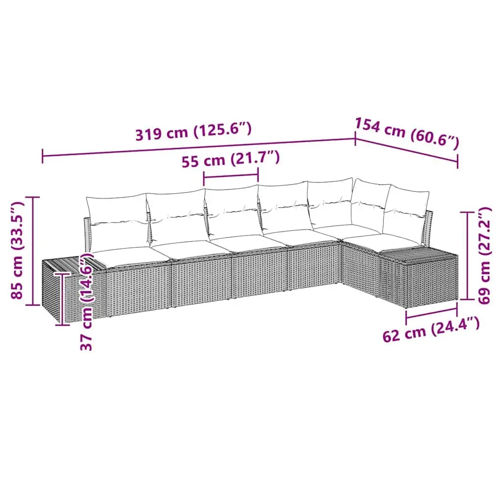 Outdoor Sofa Set Modular Poly Rattan 6 Piece Black with Cushions