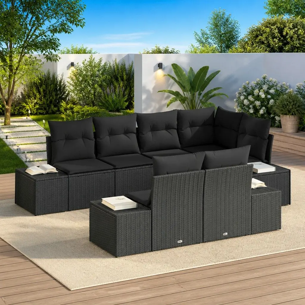 Outdoor Garden Sofa Set Modular Woven Poly Rattan 7 Piece Black