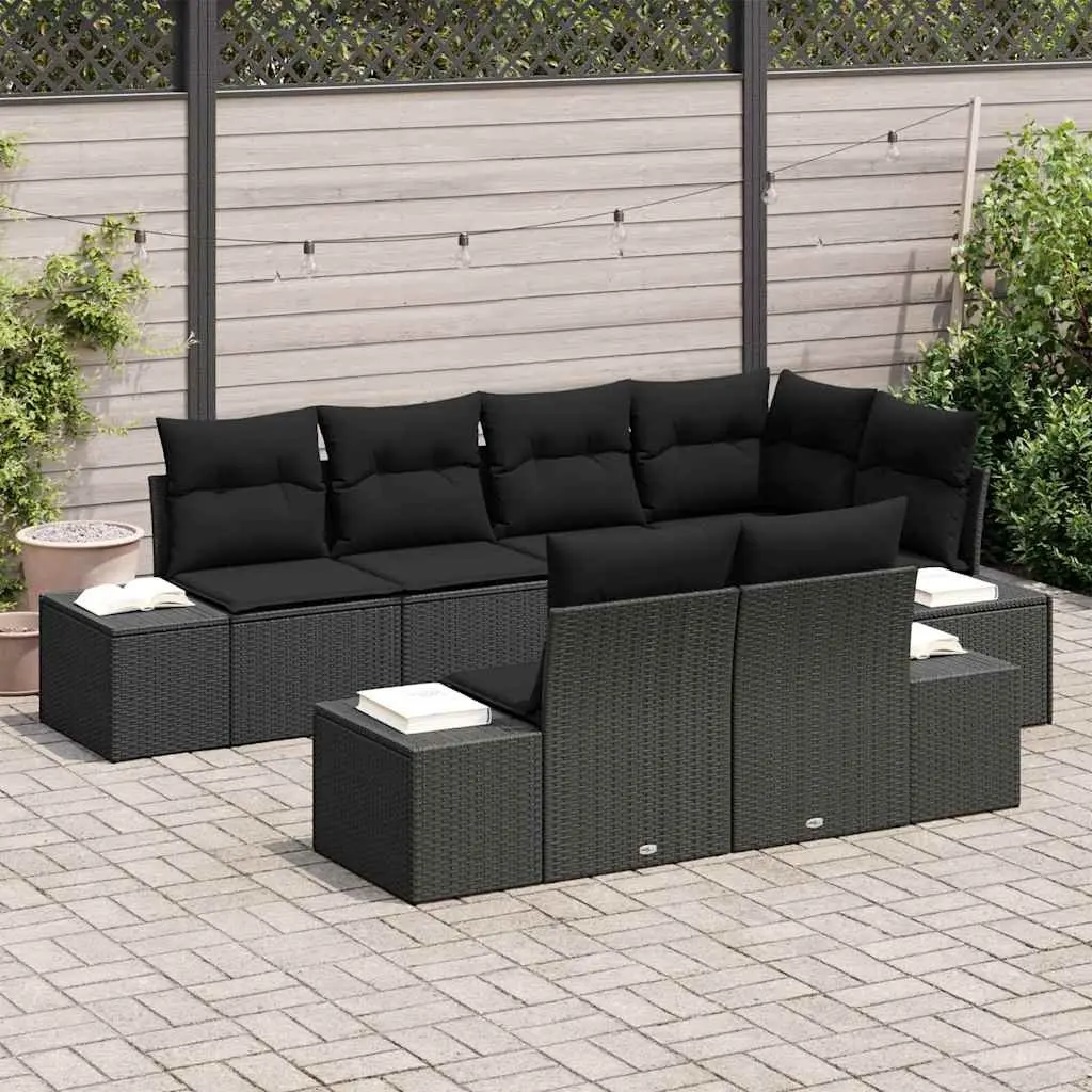 Outdoor Garden Sofa Set Modular Woven Poly Rattan 7 Piece Black