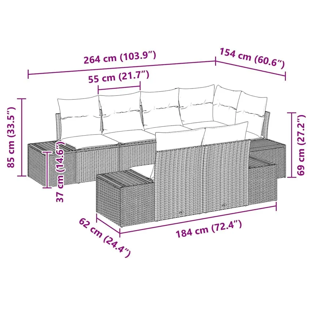 Outdoor Garden Sofa Set Modular Woven Poly Rattan 7 Piece Black