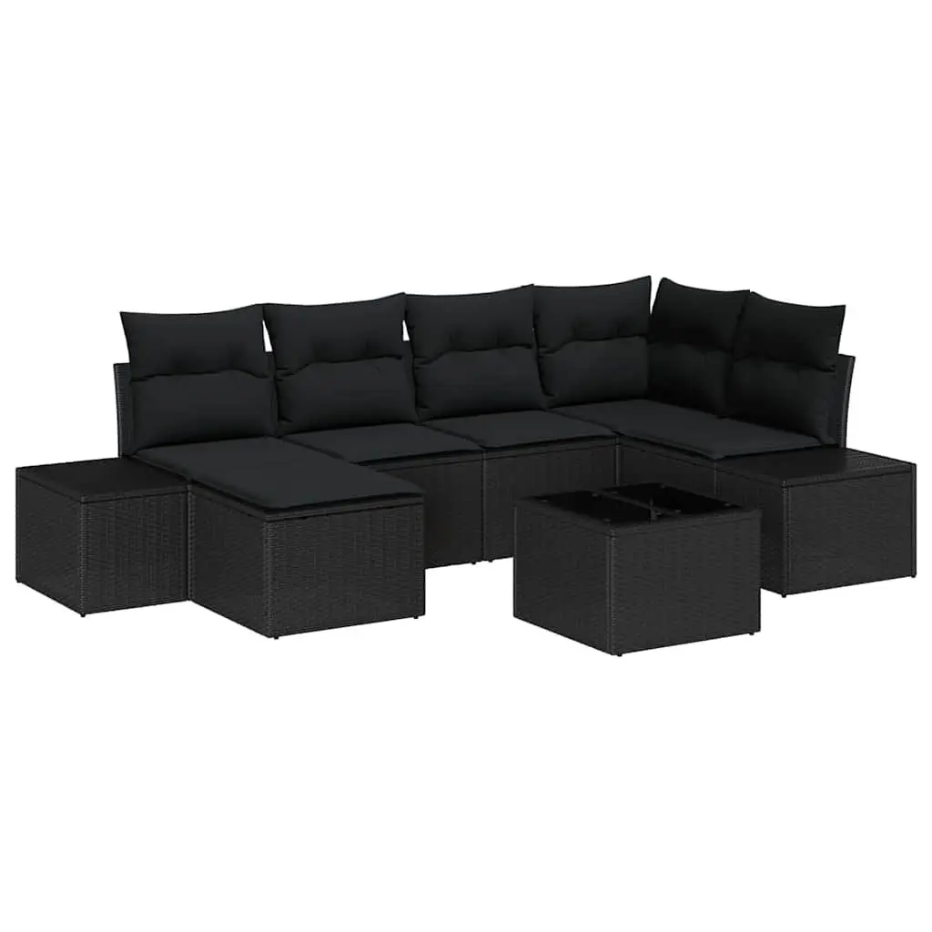 Modular Rattan Outdoor Sofa Set 7 Piece with Cushions Black Weather Resistant