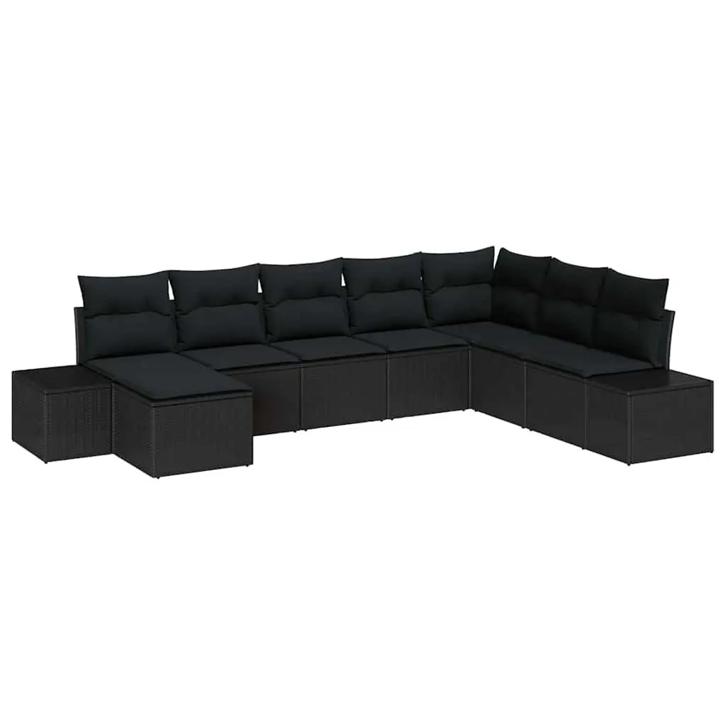 Outdoor Sofa Set Poly Rattan Modular 8 Piece Black with Cushions