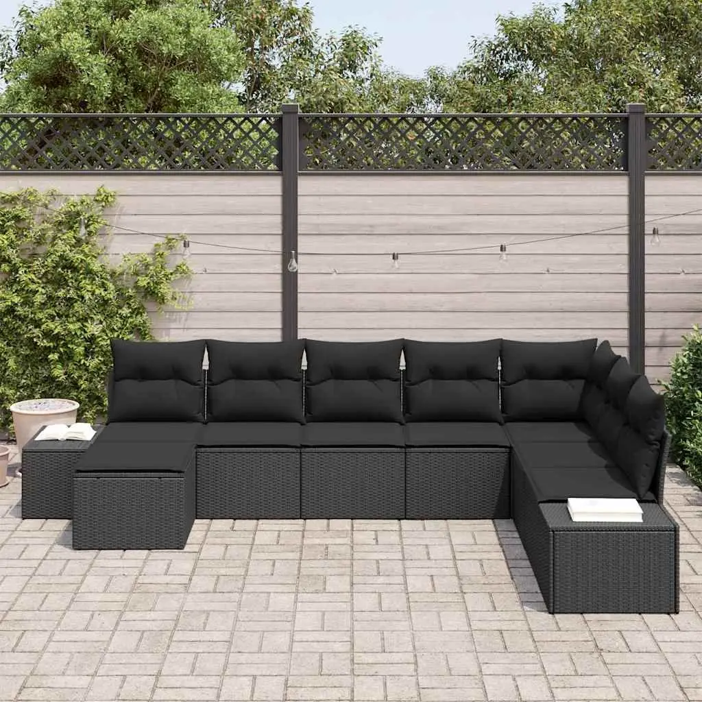 Outdoor Sofa Set Poly Rattan Modular 8 Piece Black with Cushions