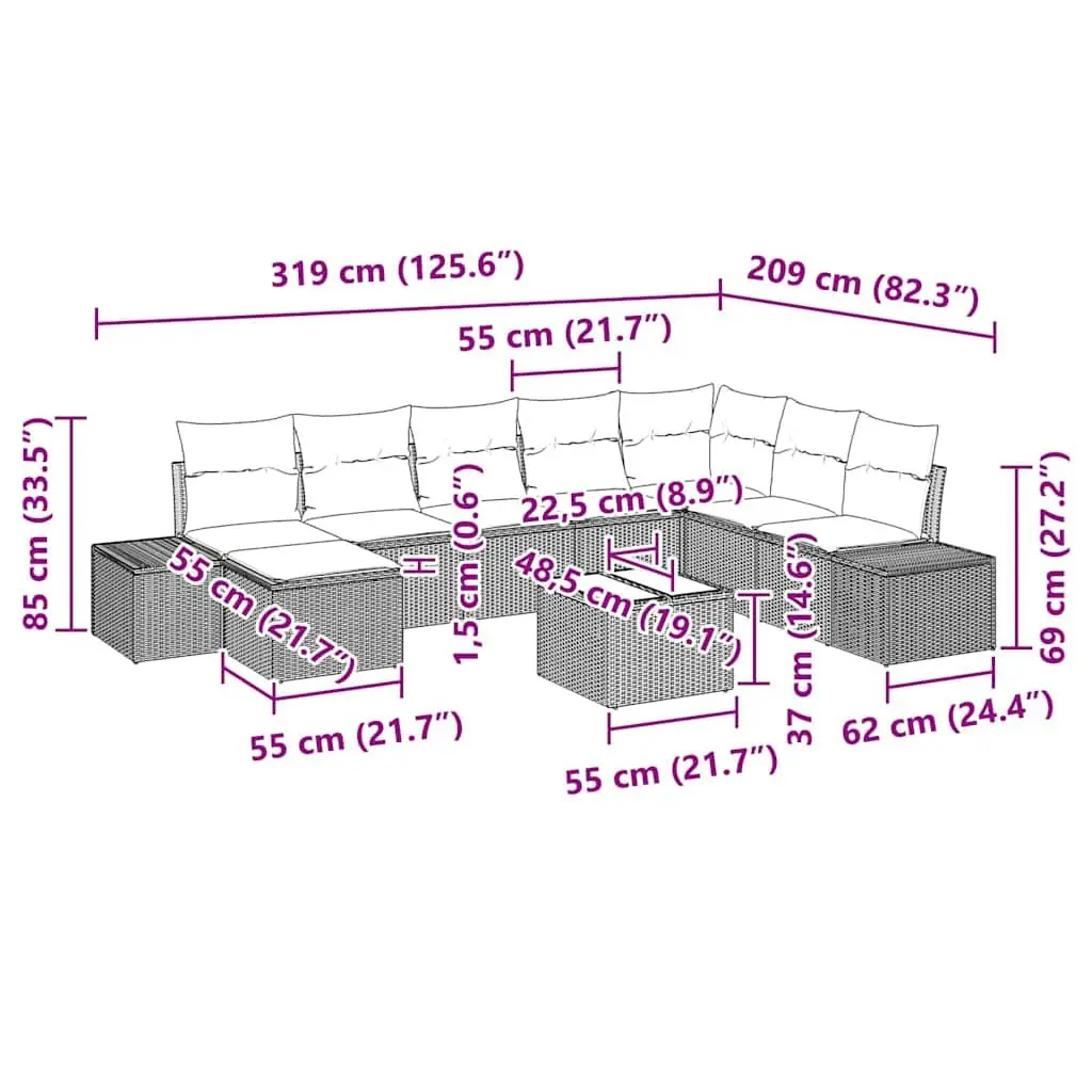 Modular Outdoor Garden Sofa Set 9 Piece Black Poly Rattan with Weather Resistant Cushions