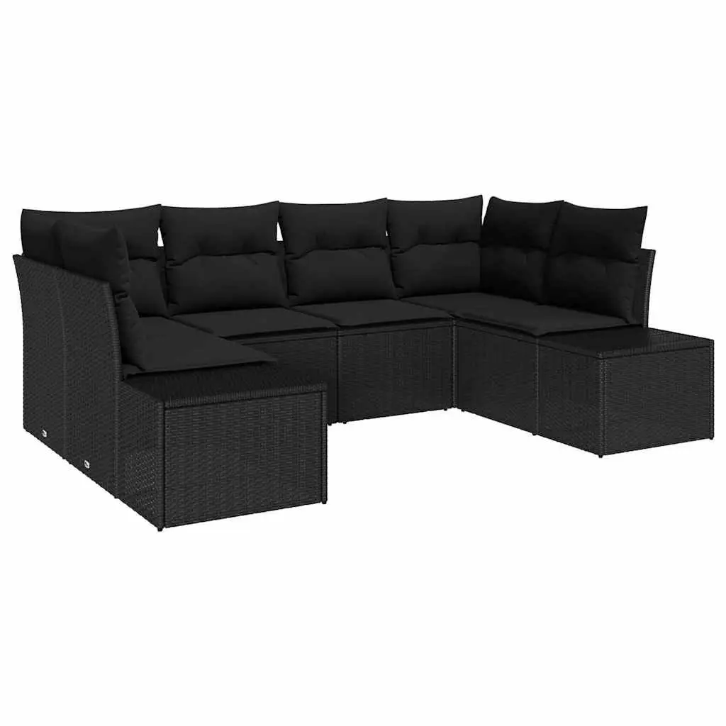 Garden Sofa Set Modular Poly Rattan 6 Piece Black Outdoor Furniture with Cushions