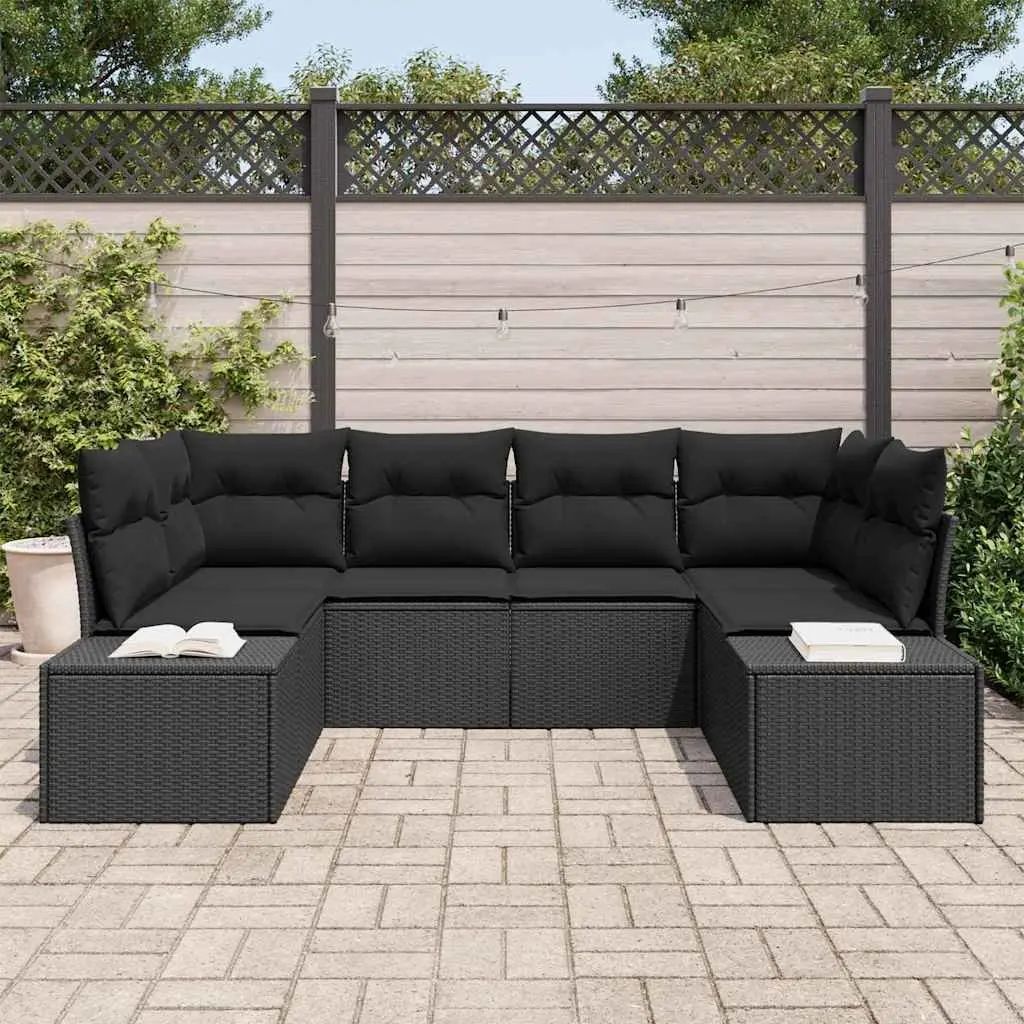 Garden Sofa Set Modular Poly Rattan 6 Piece Black Outdoor Furniture with Cushions