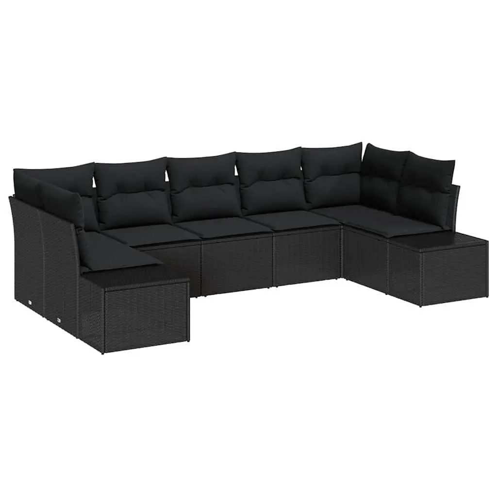 Garden Sofa Set Modular Poly Rattan 7 Piece Black Outdoor Furniture
