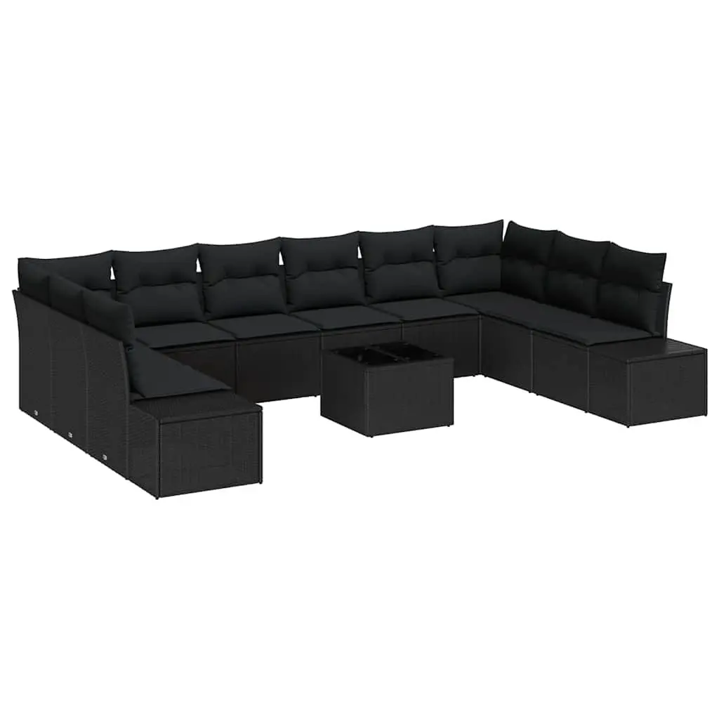 Garden Sofa Set Outdoor Sectional Furniture Poly Rattan 11 pcs Black Cushions