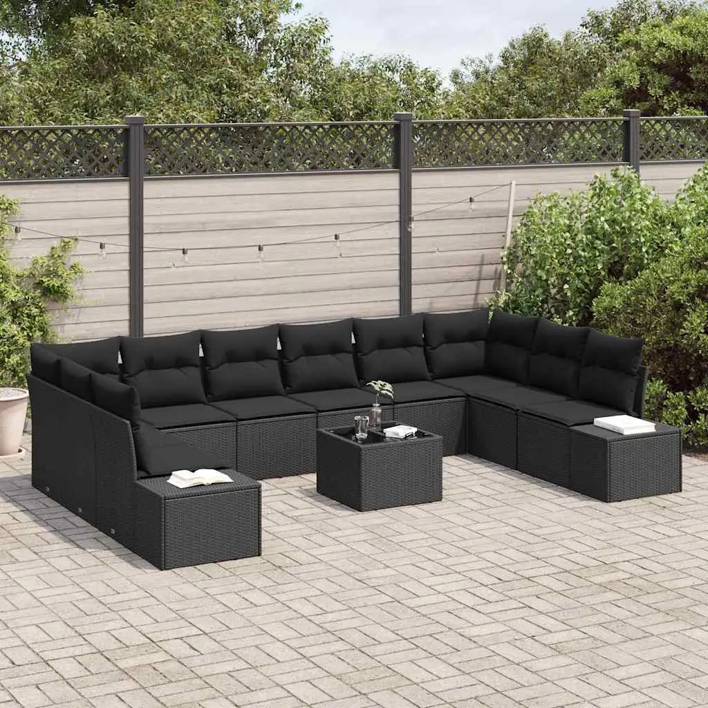 Garden Sofa Set Outdoor Sectional Furniture Poly Rattan 11 pcs Black Cushions