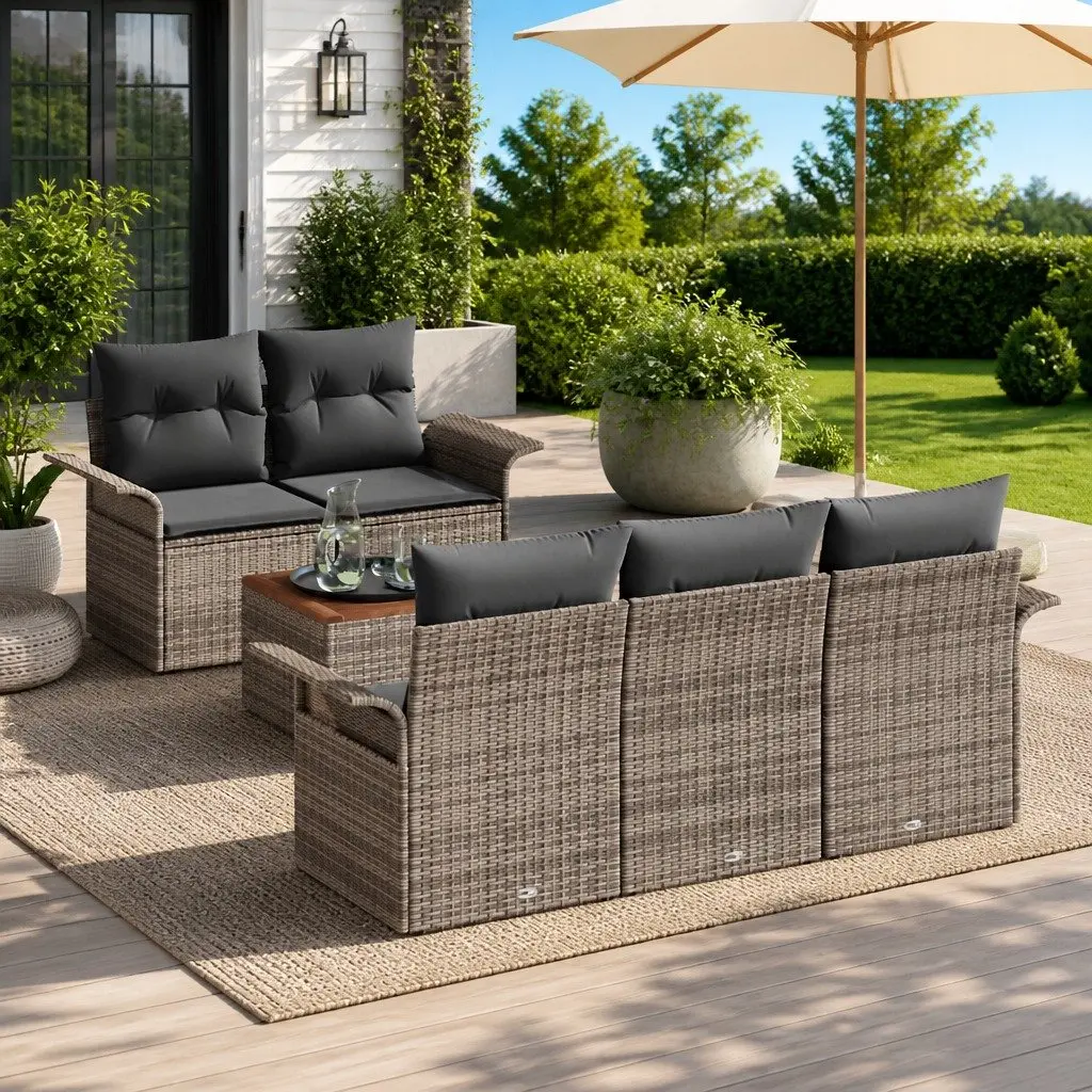Modular Garden Sofa Set Poly Rattan 6 Piece Grey Outdoor Furniture Patio Lounge
