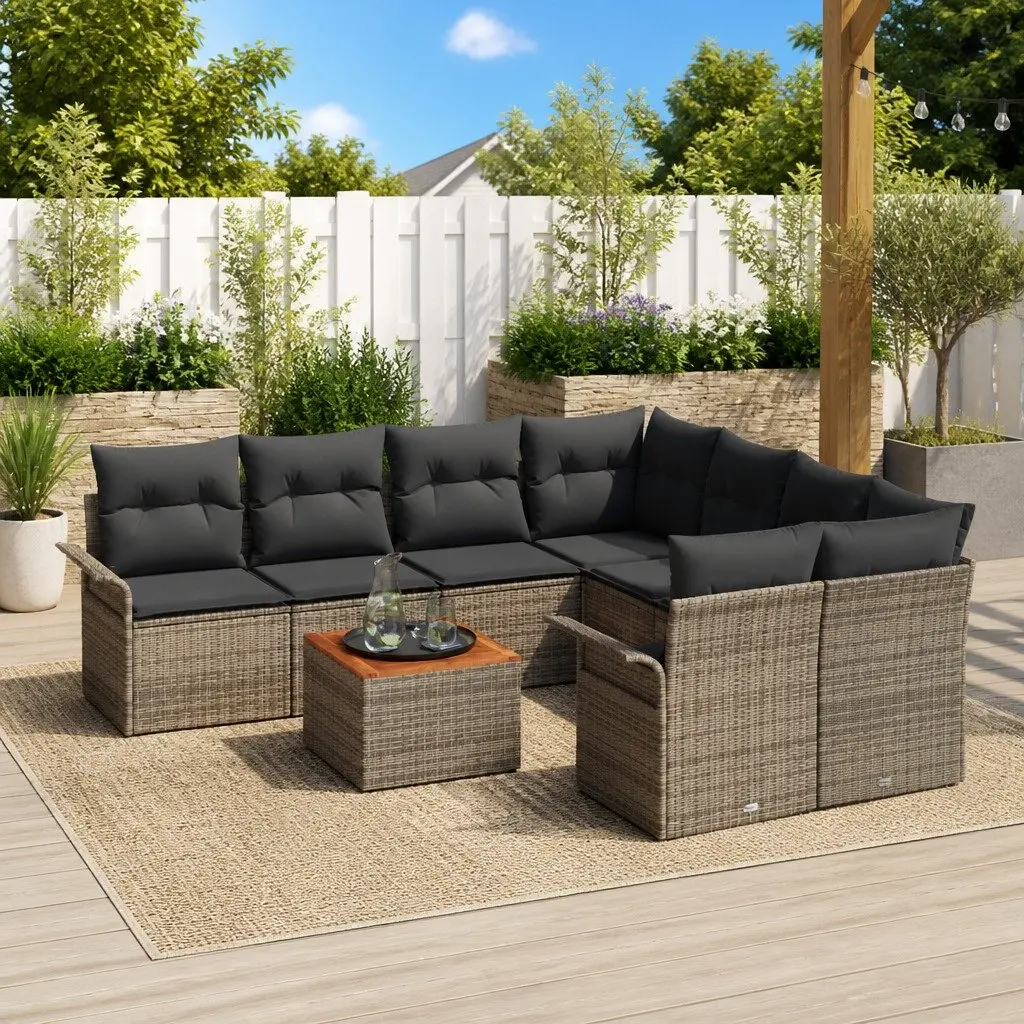 Garden Sofa Set 9 Piece Modular Outdoor Furniture Grey Poly Rattan Patio Seating
