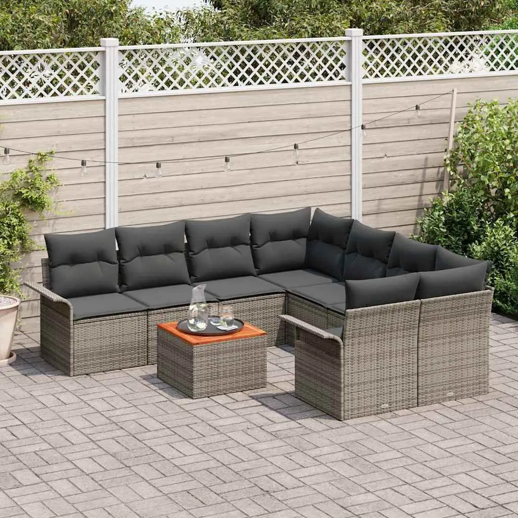 Garden Sofa Set 9 Piece Modular Outdoor Furniture Grey Poly Rattan Patio Seating