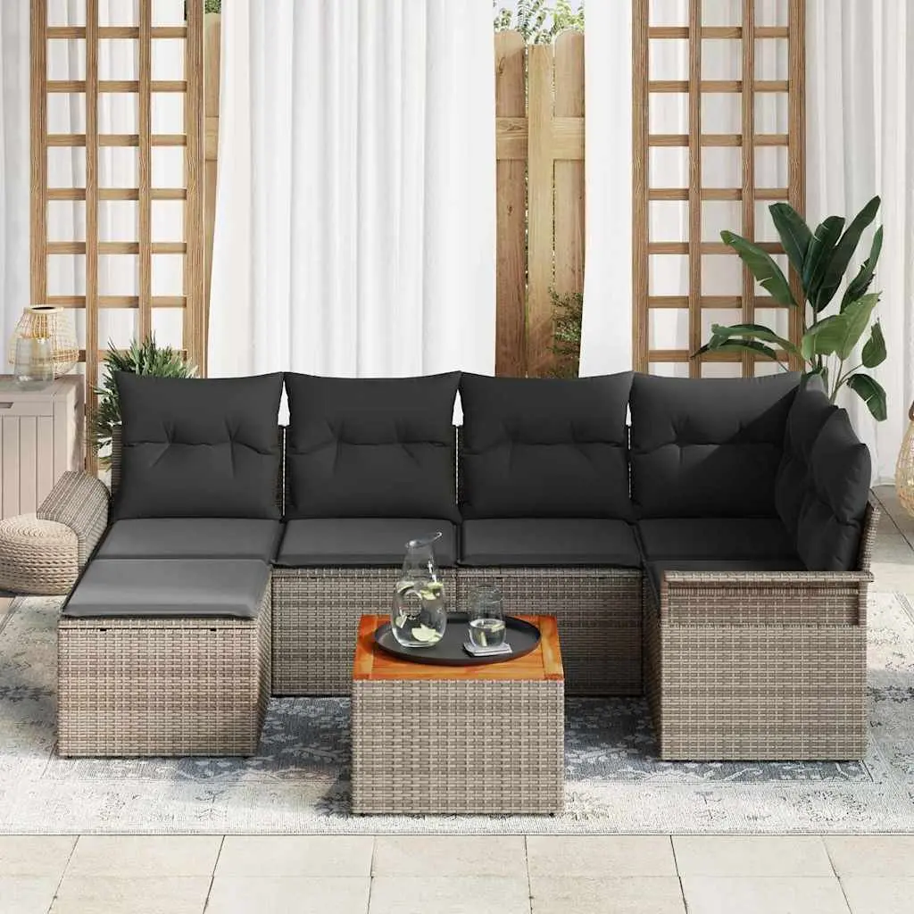 Modular Garden Sofa Set 7 Piece Poly Rattan Grey Powder-coated Steel