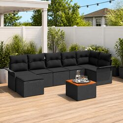 Modular Garden Sofa Set 8 Pieces with Cushion Black Poly Rattan Outdoor Patio