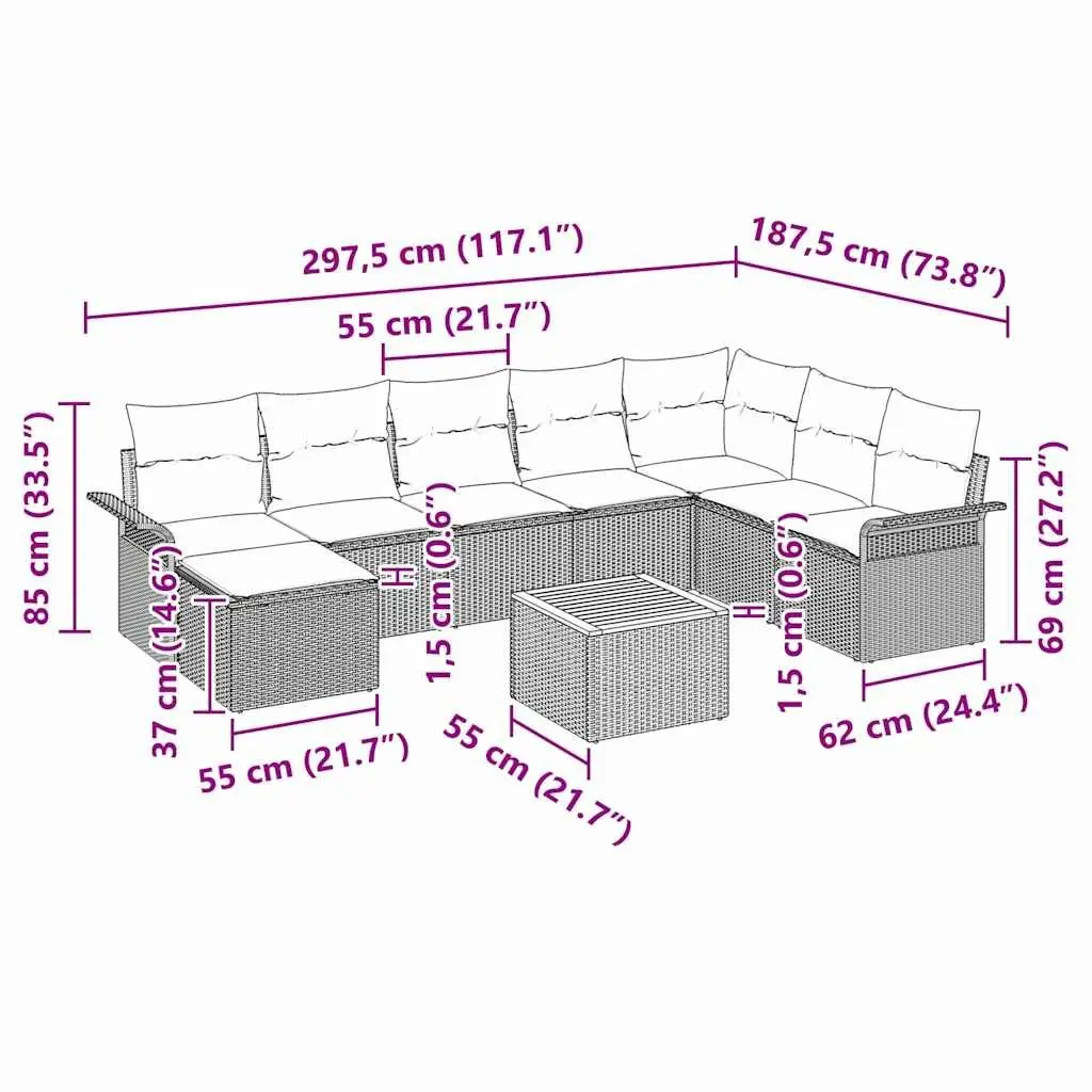 9 Piece Modular Sofa for Outdoor Settings
