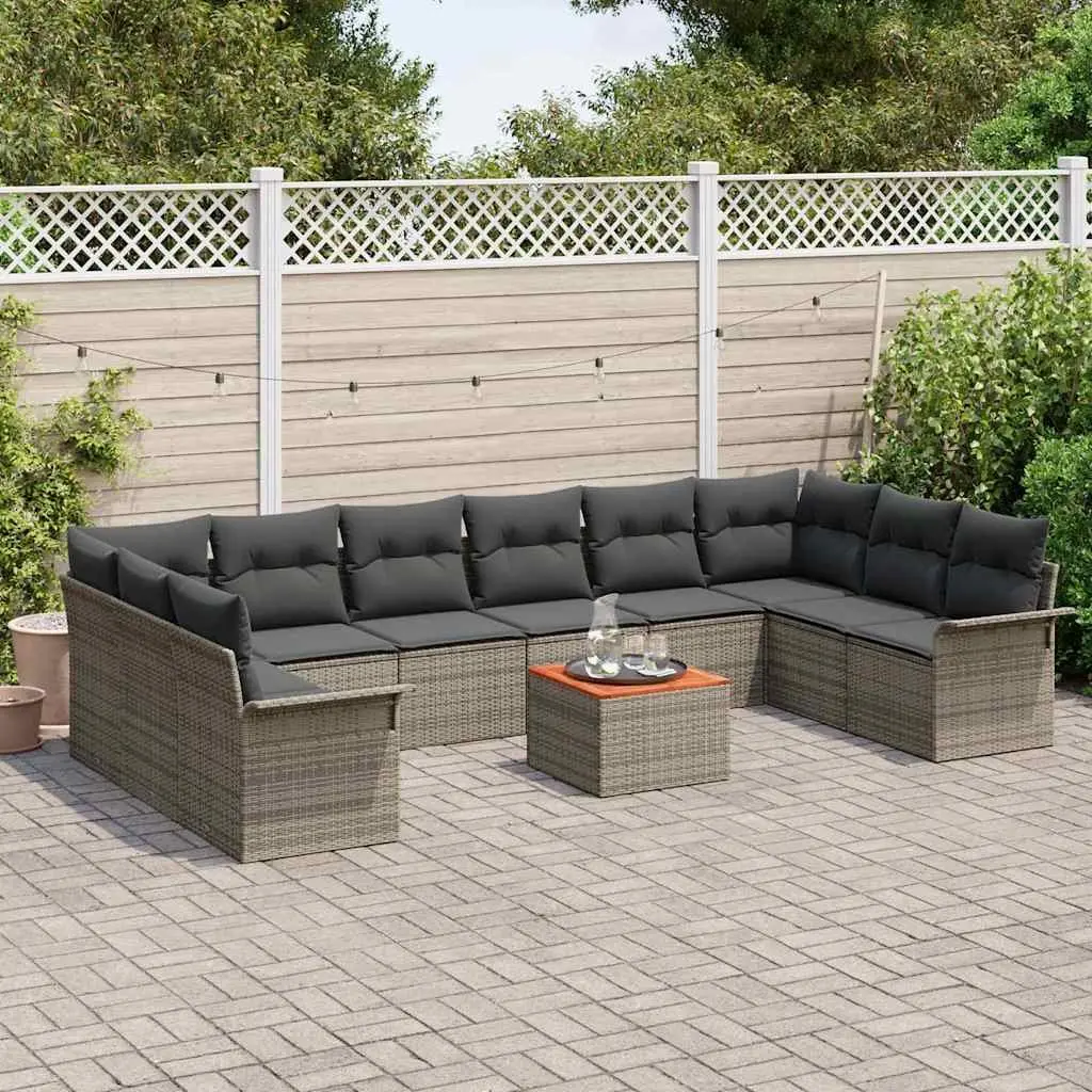 Modular Garden Sofa Set 11 Pieces Grey Poly Rattan Outdoor Furniture with