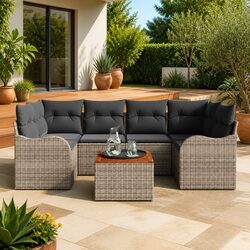 Modular Garden Sofa Set 7 Pcs Grey Poly Rattan Outdoor Furniture with Cushions