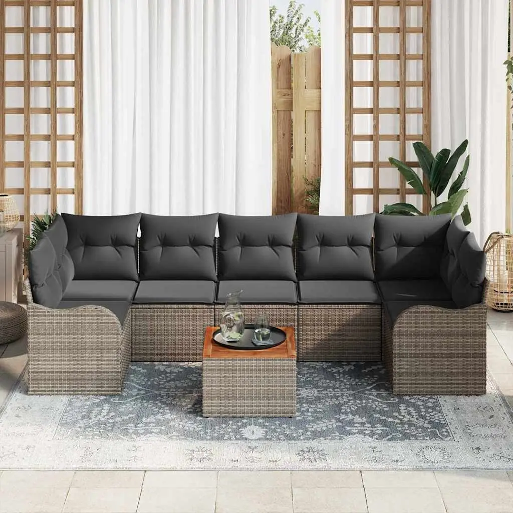 Modular Garden Sofa Set Outdoor Furniture Grey Rattan with Cushions 8 Piece