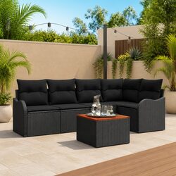 Modular Garden Sofa Set 6 Piece Outdoor Furniture Black Poly Rattan with