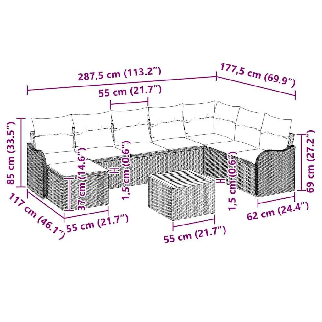 9-Piece Modular Sofa Set for Outdoor Enjoyment