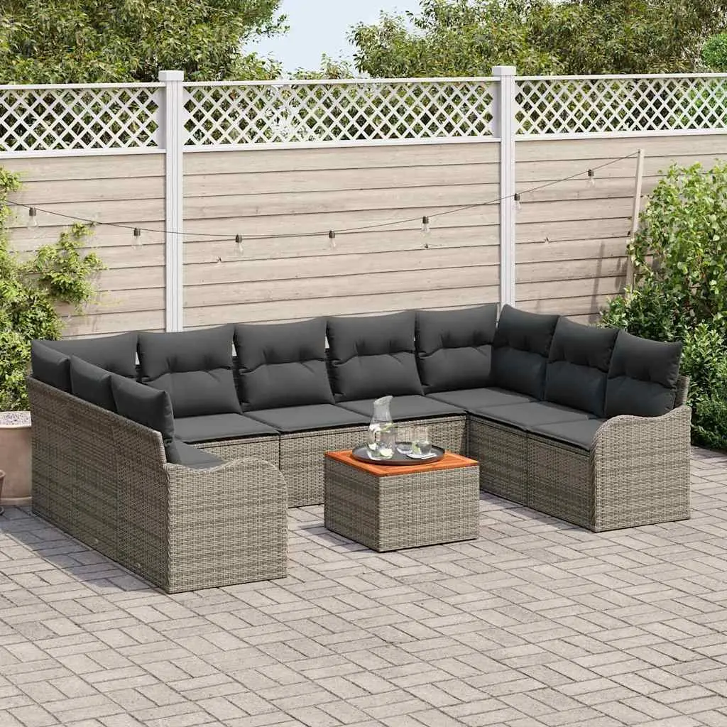 Garden Sofa Set 10 Pieces Outdoor Furniture Grey Modular Patio Seating Rattan