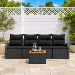 Practical 5 Piece Garden Sofa Set in Black Rattan