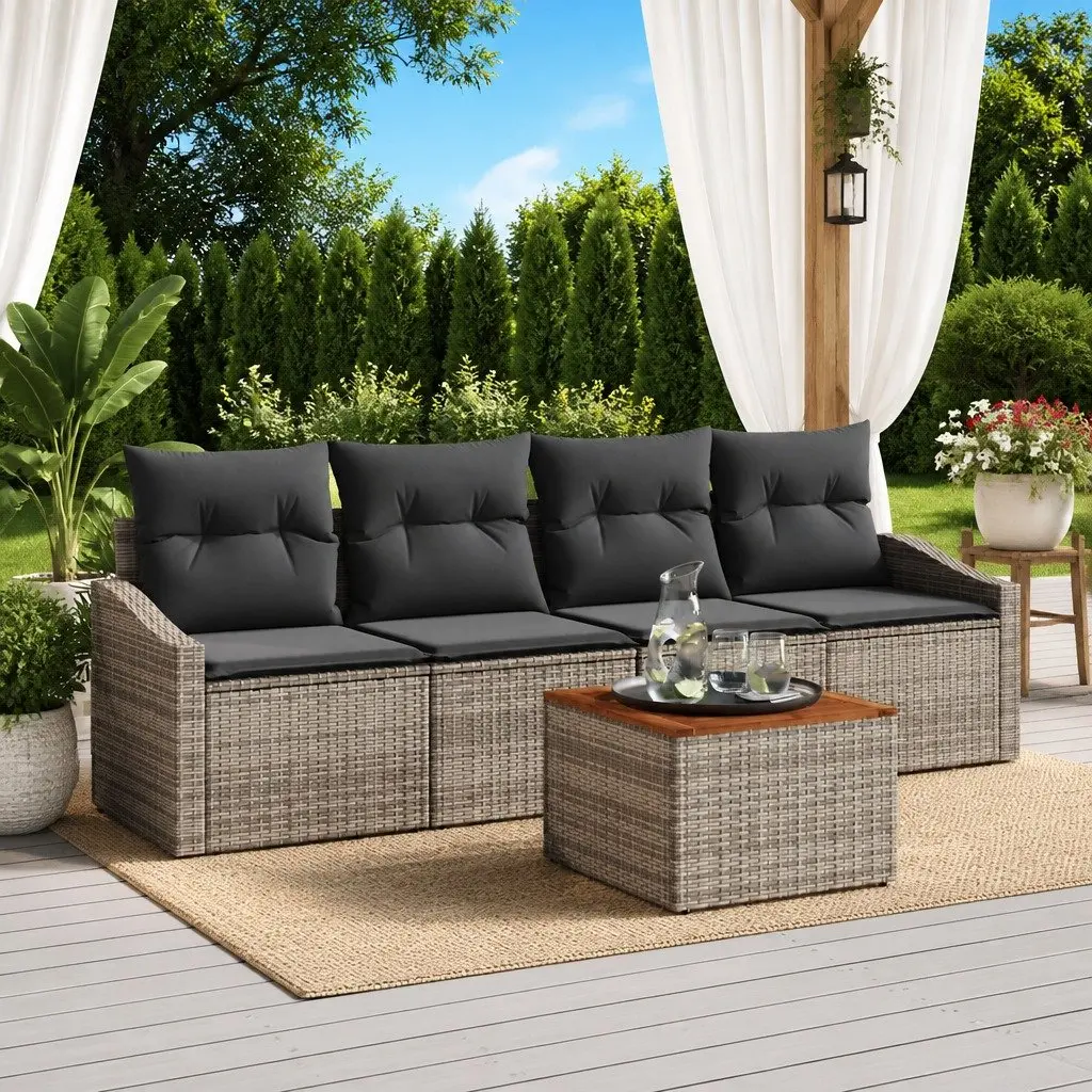 Garden Sofa Set Modular Poly Rattan 5 Piece Outdoor Furniture Grey