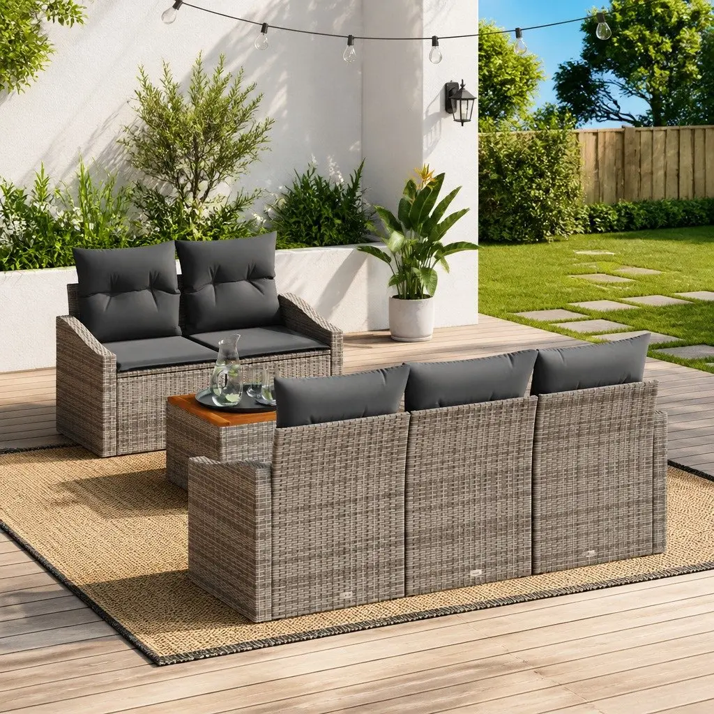 Modular Garden Sofa Set 6 Piece Grey Poly Rattan Outdoor Furniture Patio Lounge