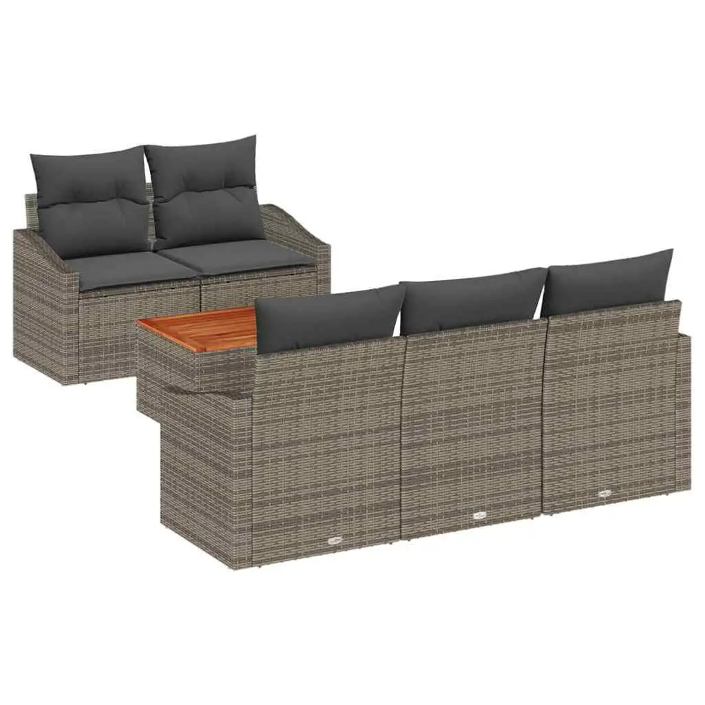 Modular Garden Sofa Set 6 Piece Grey Poly Rattan Outdoor Furniture Patio Lounge