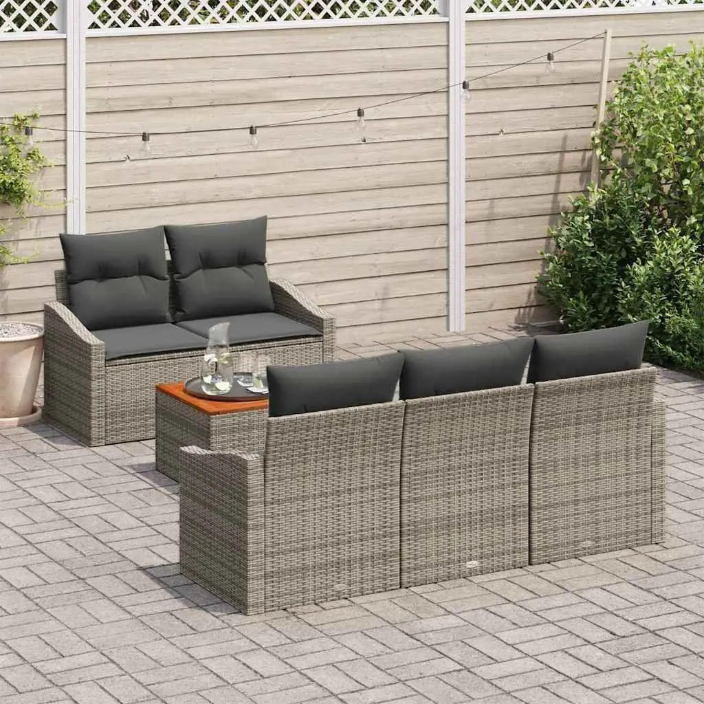 Modular Garden Sofa Set 6 Piece Grey Poly Rattan Outdoor Furniture Patio Lounge