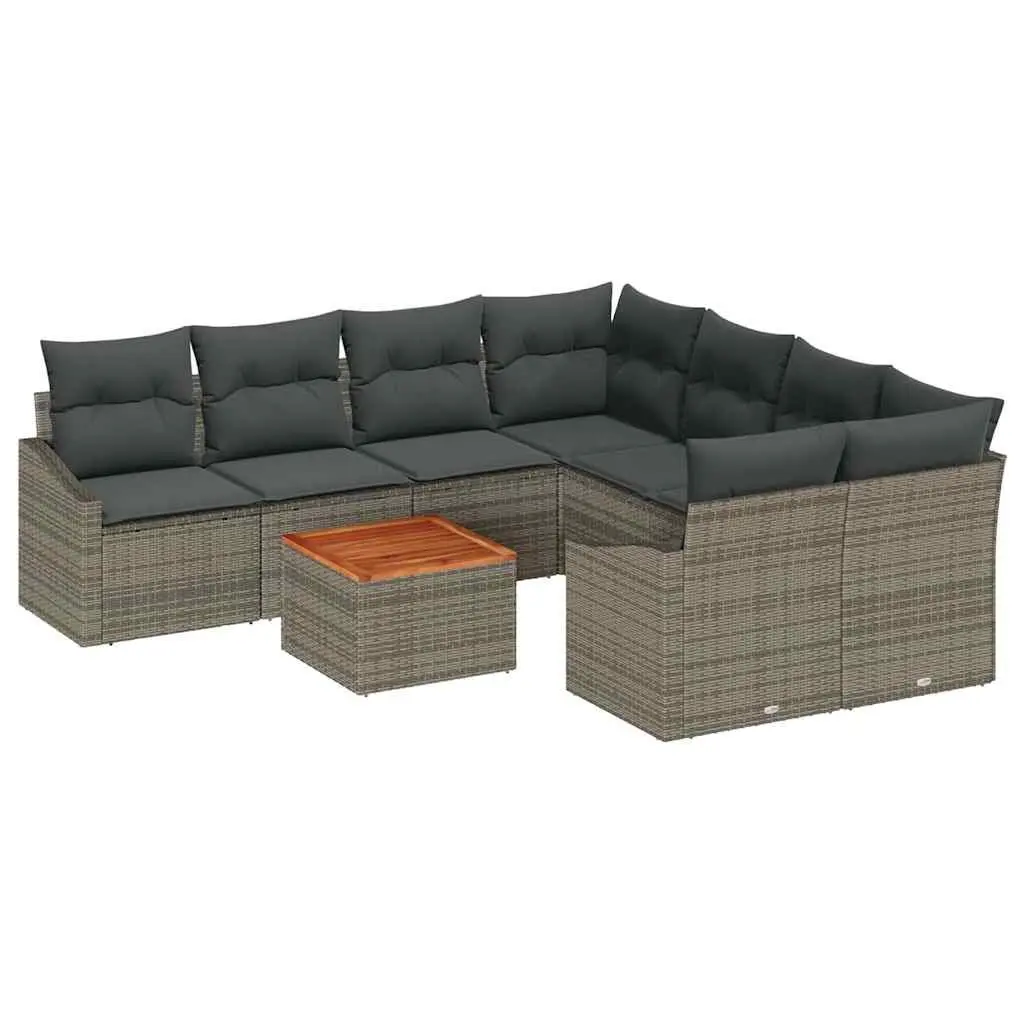 9 Piece Modular Outdoor Sofa Set Grey Poly Rattan with Cushion Garden Furniture