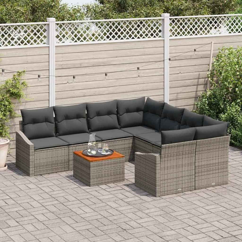 9 Piece Modular Outdoor Sofa Set Grey Poly Rattan with Cushion Garden Furniture
