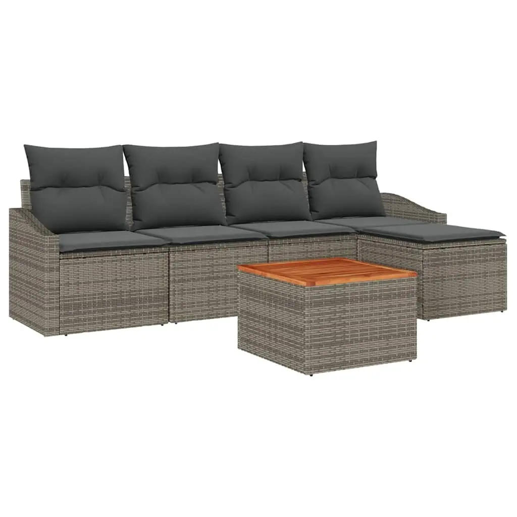 Garden Sofa Set Modular Poly Rattan 6 Piece Grey Outdoor Furniture with Cushions
