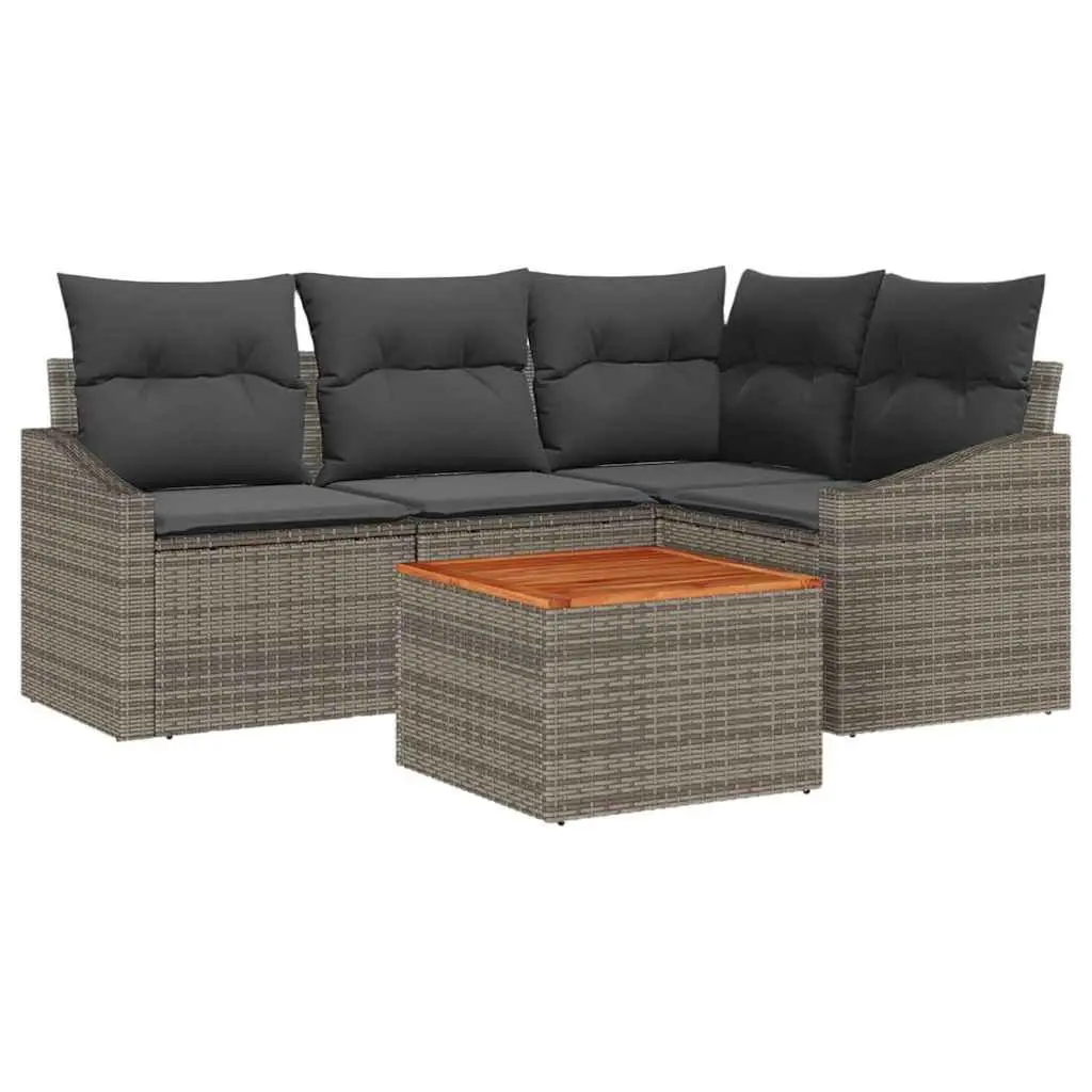 Garden Sofa Set Modular Poly Rattan Grey 5 Piece Outdoor Furniture with Cushions