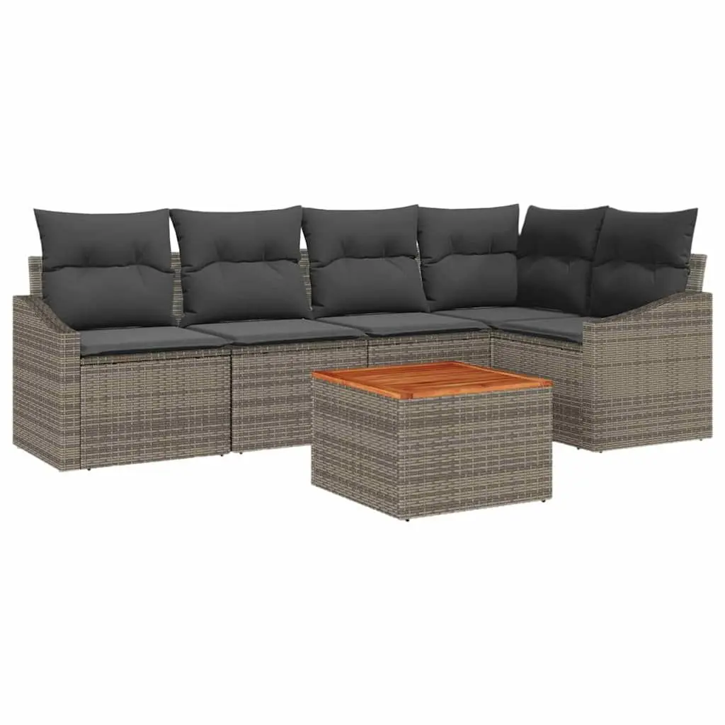 Modular Garden Sofa Set 6 Piece Grey Poly Rattan Outdoor Furniture with Cushions