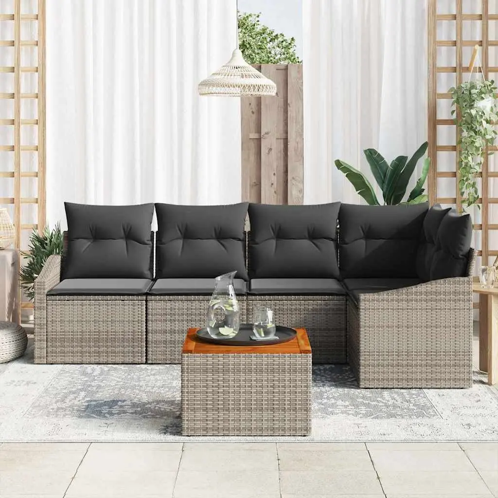 Modular Garden Sofa Set 6 Piece Grey Poly Rattan Outdoor Furniture with Cushions