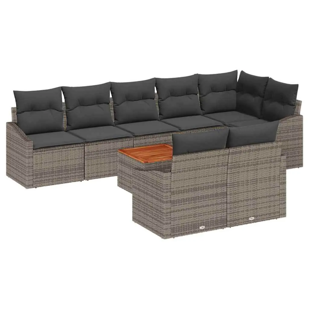 Modular Garden Sofa Set Poly Rattan 9 Pieces Grey Outdoor Patio Furniture