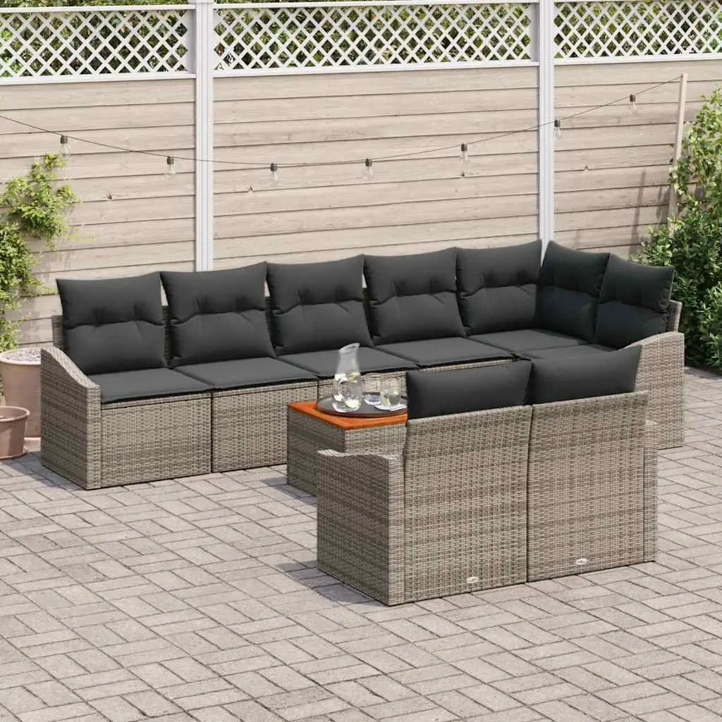 Modular Garden Sofa Set Poly Rattan 9 Pieces Grey Outdoor Patio Furniture