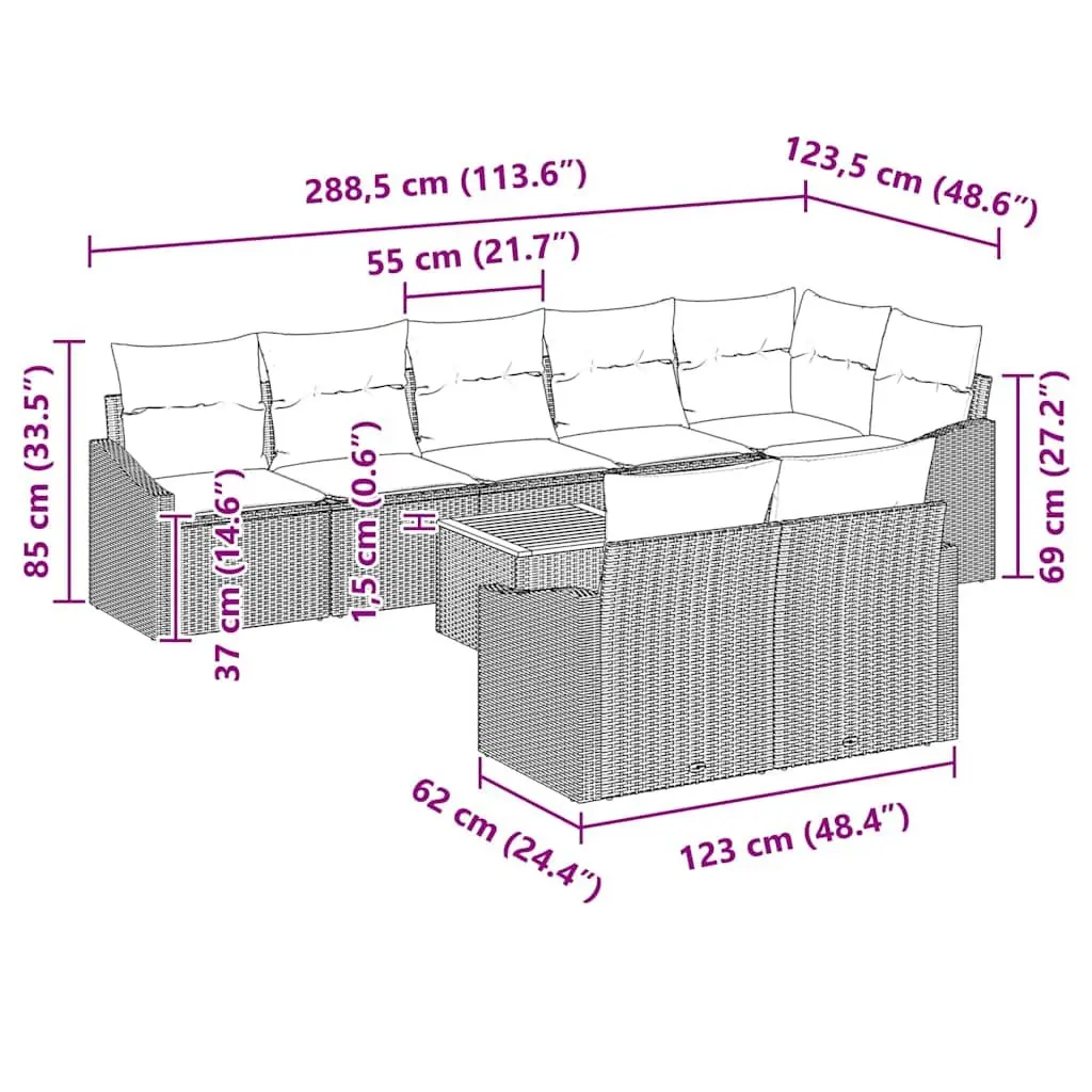 Modular Garden Sofa Set Poly Rattan 9 Pieces Grey Outdoor Patio Furniture